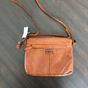 Vilenca Holland LUGGAGE BROWN Large Woven Messenger Crossbody Zip-Top Bag!